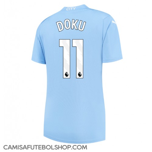 Camisa de time de futebol Manchester City Jeremy Doku #11 Replicas 1º Equipamento Feminina 2023-24 Manga Curta